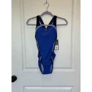 NWT Speedo Quantum Racing Cut Blue and Black One Piece Swimsuit Size 6